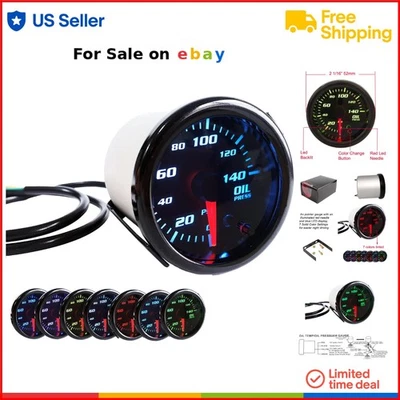 Oil Pressure Gauge Aluminum 52mm 0-140 PSI Digital LED Night Display - Image 1 of 4