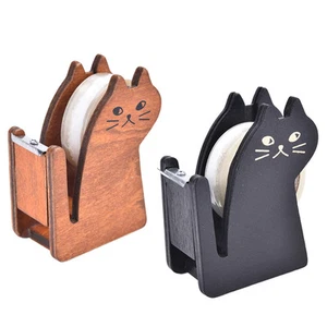 1x Funny Cat Shape Wooden Tape Dispenser Tape Cutter Office School Supplies B^SV - Picture 1 of 13