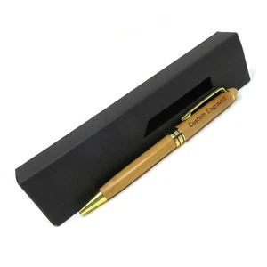 Personalized Custom Engraved BAMBOO Ballpoint Clip Pen BLACK Gift Box  - Picture 1 of 6