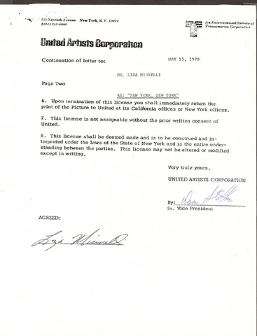 LIZA MINNELLI - DOCUMENT SIGNED 05/15/1979 CO-SIGNED BY: DEAN STOLBER Cover