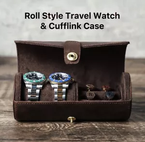 Reloj de viaje estilo rollo estuche de eslabones soporte de almacenamiento de cuero 2 piezas relojes - Imagen 1 de 10