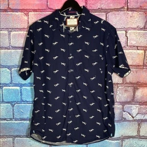Boys Denim & Flower Button Up Navy Blue Shark Print Shirt Size XL - Picture 1 of 6