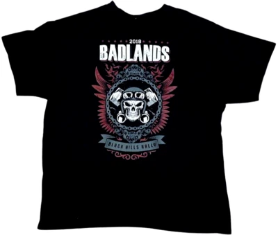 Motorcycle Biker T Shirt 2018 Badlands Black Hills Rally Black Skull Size Large - Image 1 of 4