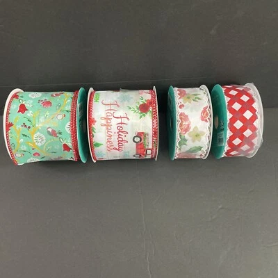 4 Items - The Pioneer Woman Fabric Ribbon Bird Ogee Holiday Christmas - Image 1 of 4