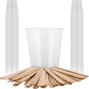 5 Ounce 150ml Graduated Plastic Measuring Cups 50 Clear Cups & 25 Mixing Sticks - Picture 1 of 1