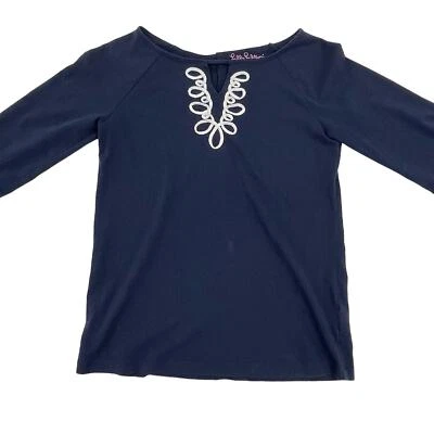 Top Lilly Pulitzer Niñas Azul Marino y Blanco Cuerda Bordada Manga 3/4 Grande 8/10 Foto 1 de 3
