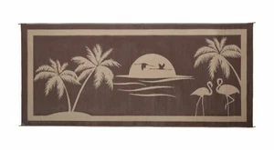 Outdoor Patio Deck RV Mat Reversible Rug 8 x 18 ft Foldable Brown Tropical Oasis - Picture 1 of 2
