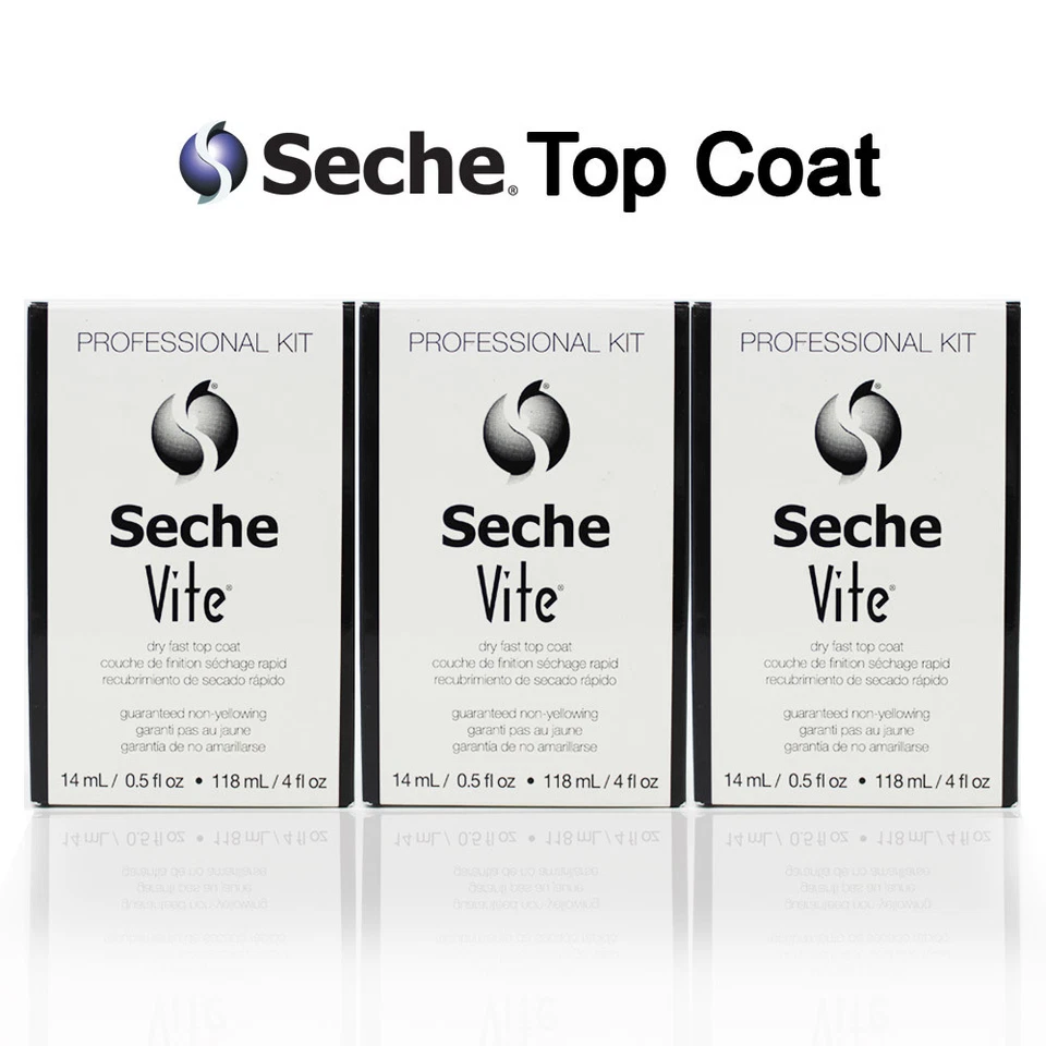 Профессиональный заправочный комплект Seche Vite Dry Fast Top Coat 4 унции (упаковка из 3) - Изображение 1 из 1