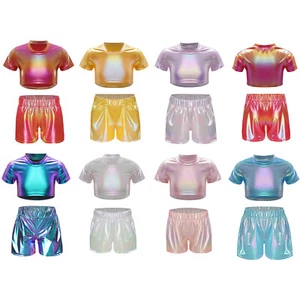 Kids Girls Dance Outfit Practice Top And Shorts Cheerleading Tumbling Dancewear - Picture 1 of 67