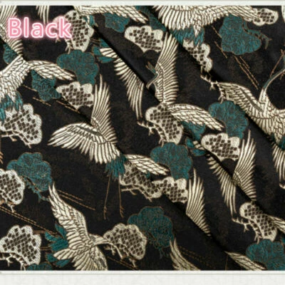 1M Japanese Crane Fabric Kimono Brocade Silky Satin Embroidery DIY Quilting - Image 1 of 4