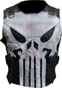 Punisher Vest season 2 Man Skull leather Vest Punisher Castle Frank Black Vest - Picture 1 of 4
