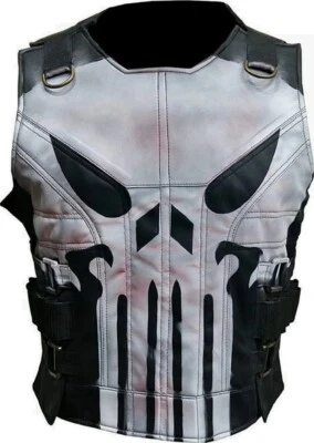 Punisher Vest season 2 Man Skull leather Vest Punisher Castle Frank Black Vest - Image 1 of 4
