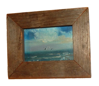 Small Miniature Seascape Oil Painting On Board, Signed 3 x 5 Ocean Framed Vtg 82 - Image 1 of 4