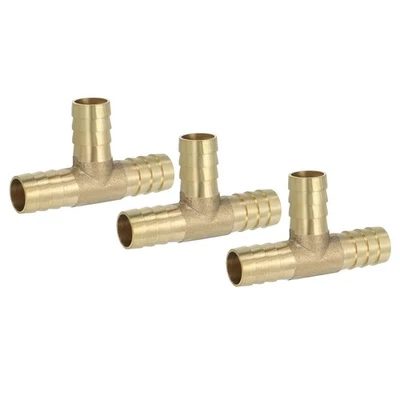 3 Pcs 1/2" Brass Tee Barb Hose Fitting 3 Ways Adapter Union Barbed Split, Golden - Image 1 of 4