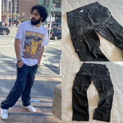 Pantalones Carhartt Cargo Ripstop 32x30 Negro Grunge Pintura Salpicaduras B342 Talla 32x30 Foto 1 de 4