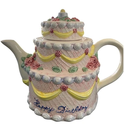 Bule de cerâmica Otagiri novidade feliz aniversário bolo em camadas feito nas Filipinas - Imagem 1 de 2