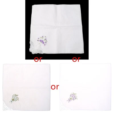 6 Pcs Vintage Cotton Ladies Embroidered Lace Handkerchief Women Floral Hanky - Image 1 of 4