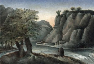 EMMA ELEONORA KENDRICK (1788-1871) Miniatur Gemälde BERG- & FLUSSLANDSCHAFT - Bild 1 von 3
