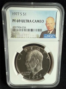 1977 S Eisenhower IKE CLAD Dollar NGC PF69 ULTRA CAMEO; PR69 DCAM UCAM; SKU 3698 - Picture 1 of 2