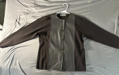 Chaqueta Jessica Holbrook Mujer L Marrón Mezcla Lana Merino Imitación Cuero Botón Foto 1 de 4