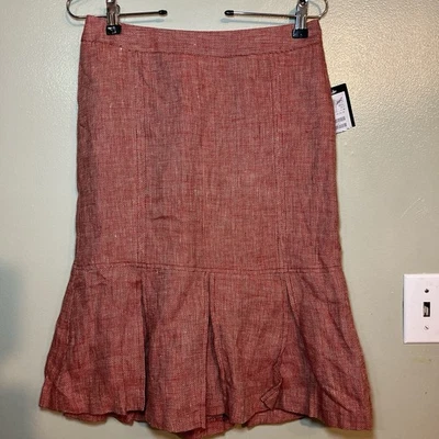 H&M Rust A-Line Skirt Pleated Lined Linen Y2K Size 4 NWT - Image 1 of 4