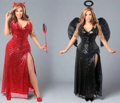 Disfraz Corsé Lentejuelas Prima Dons Diablo Ángel Huesos de Acero Alas de Pluma Foto 1 de 2