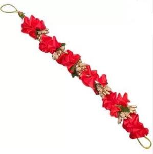 @ Red Satin Bunch Floral Bridal Tiara Juda Flower Crown Head Piece Bun - Picture 1 of 5