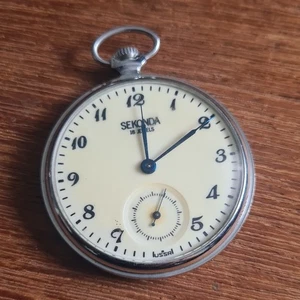 Vintage metal Seconda 18 Jewels Pocket Watch Working ref4143 - Picture 1 of 5