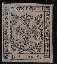 1853/57 ASI MODENA 9 cent violetto grigio firmato sassone 2