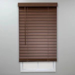 2In. Faux Wood Blinds, 35.5"W X 64"L in Dark Oak - Cordless Window Blinds, Certi - Picture 1 of 12
