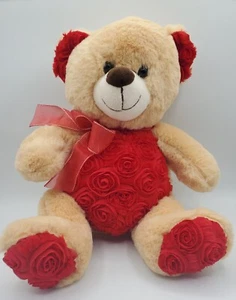Rote Rose bedeckt Teddybär Plüsch hellbraun Love MTY International Valentinstag 2021 - Bild 1 von 8