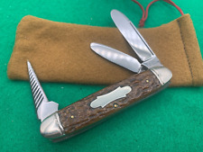 Vintage HIBBARD SPENCER BARLETT 3 BLADE big CATTLEMAN scarce BONE KNIFE