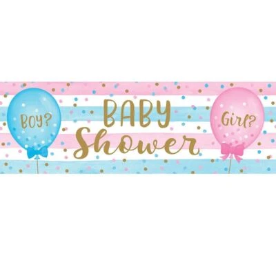 Gender Reveal Balloons Party Boy Girl 1 Ct Plastic Giant Banner Baby Shower - Image 1 of 2