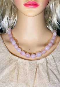 Collana pepita annodata a mano cristallo quarzo rosa naturale artigianale 22” nuova - Foto 1 di 12
