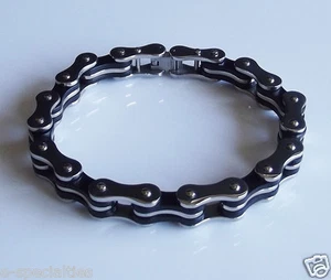 Bike Chain Style Men's 8.25" Long Stainless Steel Bracelet Motorcycle Biker 2 - Picture 1 of 3