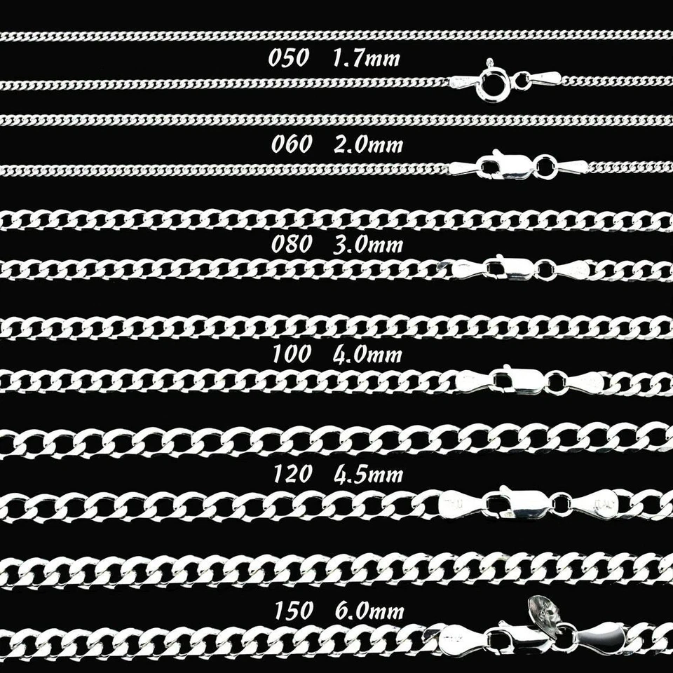 Italian Style Curb Chain Heavy Solid 925 Silver Sterling - For Men Women  Boys - Image 1 of 4