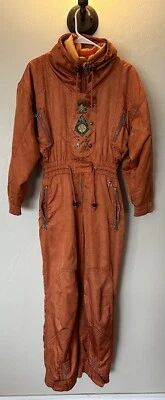 Vintage Bogner Ski Suit Size P8 Orange Embroidered Tribal Design RN54193 - Image 1 of 4