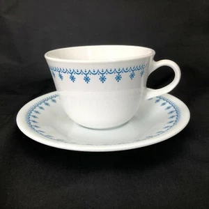 Taza de café y platillo vintage Corelle livingware azul copo de nieve varios disponibles - Imagen 1 de 8