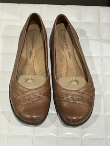 Rockport Women's Size 8 Brown Leather Tru365 Comfort Flats 1" Wedge Heel - Picture 1 of 9