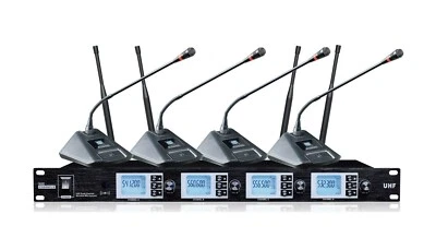4 Channel UHF Church School Wireless Conference Microphone System 4 Delegate Mic - Image 1 of 3