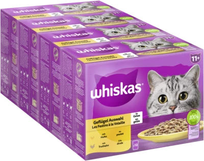 48x85g Whiskas Katzenfutter Nassfutter Multipack 11+ Geflügel Auswahl in Gelee