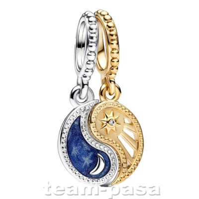 PANDORA 762678C01 zweifarbiger teilbarer Sonne & Mond Charm Anhänger - Bild 1 von 2