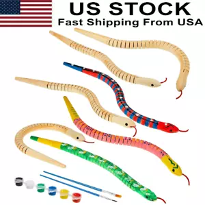 12 Colors Wooden Snake Bulk Jointed Flexible Unfinished Wooden Wiggly Snake - Picture 1 of 8
