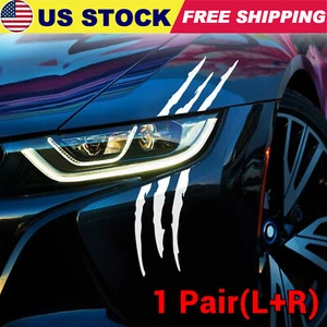 One Pair Monster Claw Scratch Headlight Reflective Decal Auto Car Truck Stickers - Picture 1 of 6