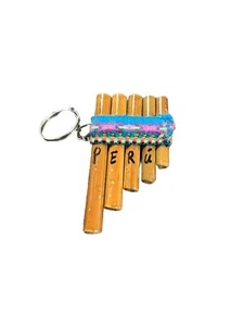 Peru Vintage Panflöte Schlüsselanhänger Volkskunst Keychain Peruan Souvenir - Bild 1 von 10