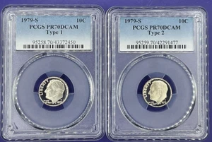 2 COIN SET - 1979-S Roosevelt DIMES 10c PCGS PR70 DCAM Deep Cameo Type 1 & 2 - Picture 1 of 2