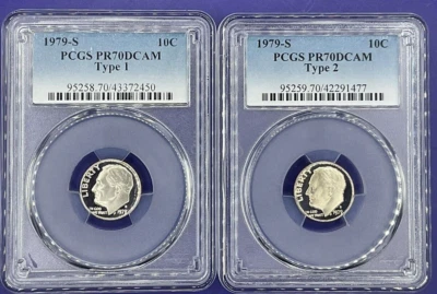 2 COIN SET - 1979-S Roosevelt DIMES 10c PCGS PR70 DCAM Deep Cameo Type 1 & 2 - Image 1 of 2
