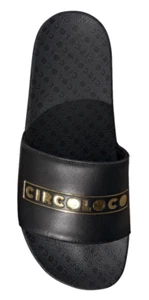 adidas Originals Adilette Circo Loco Black Slippers New Gold Logo Slide Men 7UK - Picture 1 of 6