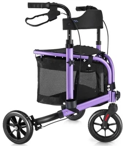 WALK MATE 3 Wheel Rollator Walker w/Seat for Slim Seniors 8" Wheels - Purple - Picture 1 of 9