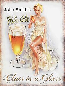 Vintage Drink John Smith's Pale Ale Girl Beer Bar Pub Cafe Large Metal Tin Sign